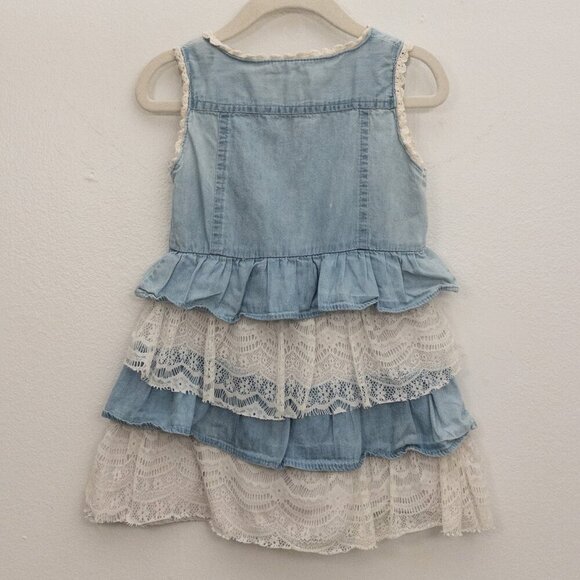 U.S. Polo Assn. Girls 2T Denim & Lace Ruffle Dress Sleeveless Button Front - Picture 2 of 4